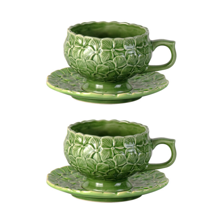 Tea Cups and Saucers Set of 2, Porcelain Coffee Cups - Image 2