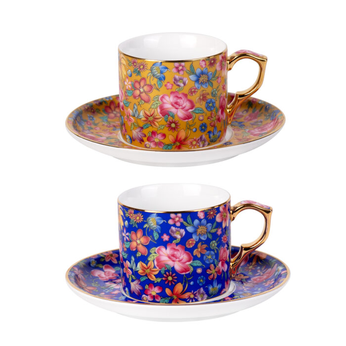 Tea Cups and Saucers Set of 2, Ceramic Coffee Cup - Image 2