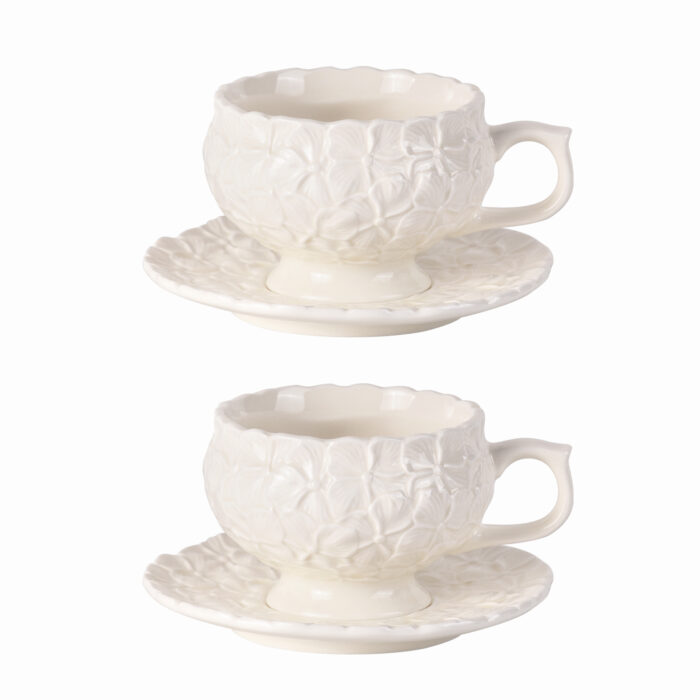 Tea Cups and Saucers Set of 2, Porcelain Coffee Cups - Image 2