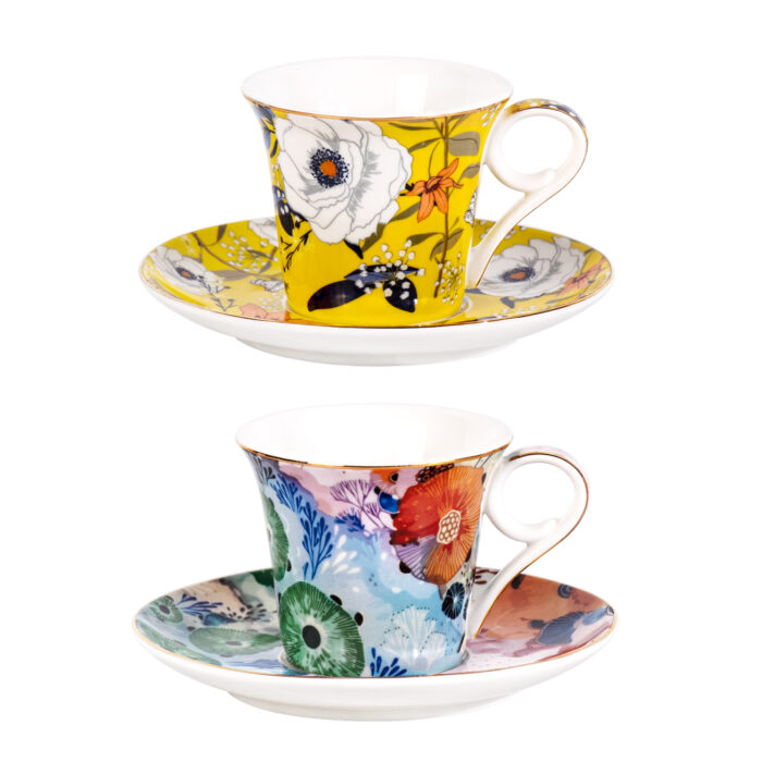Tea Cups and Saucers Set of 2, Reinforced Porcelain Coffee Cups - Image 2
