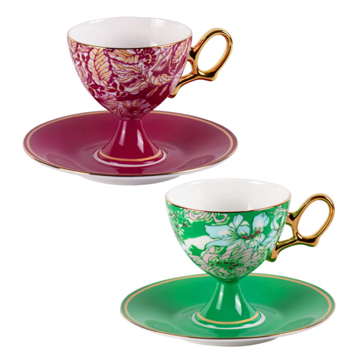 Ceramic Coffee Cups and Saucers Set of 2, Porcelain Espresso - Image 6