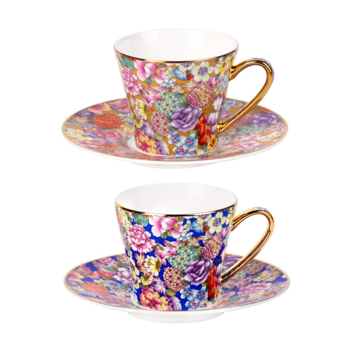 Tea Cups and Saucers Set of 2, Porcelain Coffee Cup - Image 2