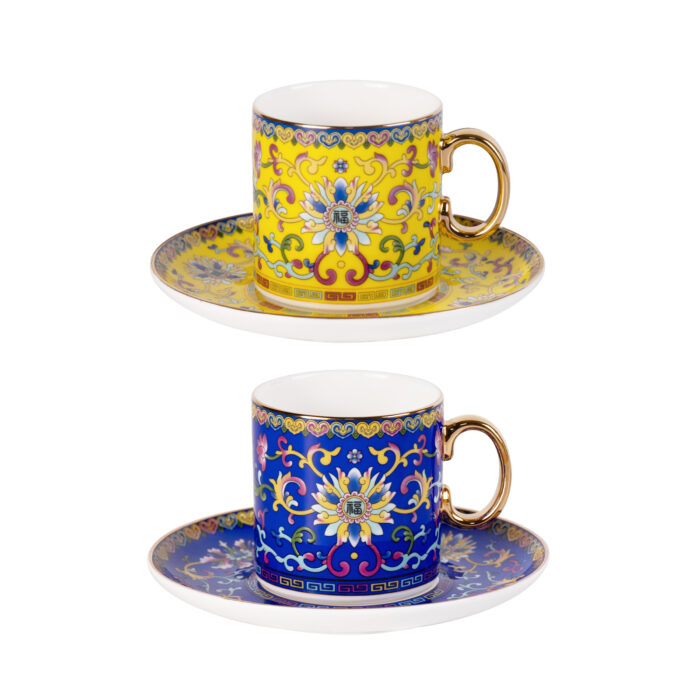 Tea Cups and Saucers Set of 2, Porcelain Coffee Cups - Image 2