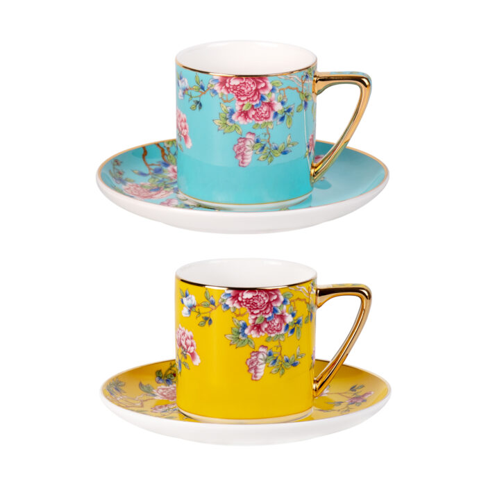 Tea Cups and Saucers Set of 2, Porcelain Coffee Cup - Image 2