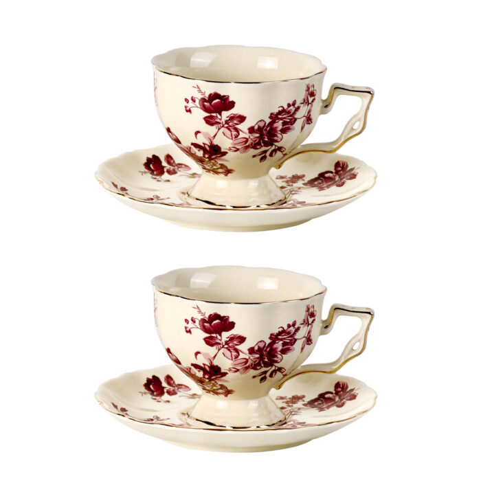 Tea Cups and Saucers Set of 2, Porcelain Coffee Cups - Image 2