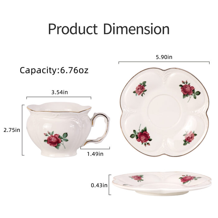 Tea Cups and Saucers Set of 2, Porcelain Coffee Cups - Image 6