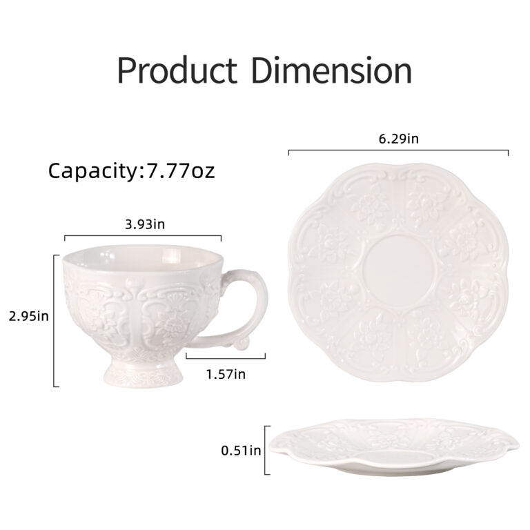 KAMMAK Porcelain Cup and Saucer Set of 2 - 7KPSP565N – product dimensions
