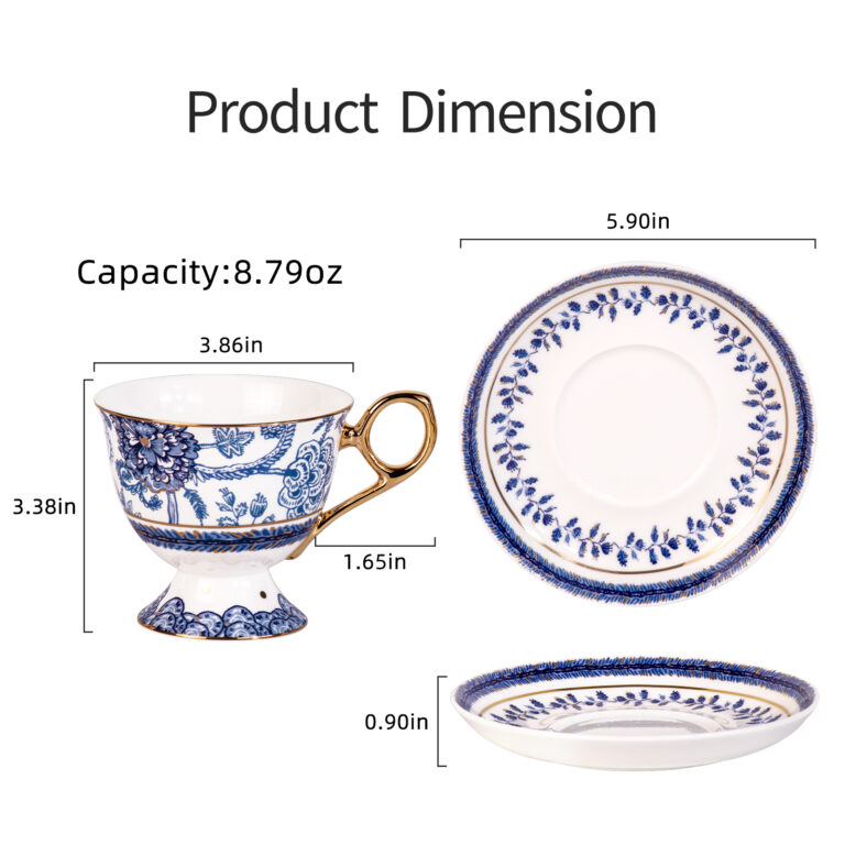 KAMMAK Bone China Cup and Saucer Set of 2 – product dimensions