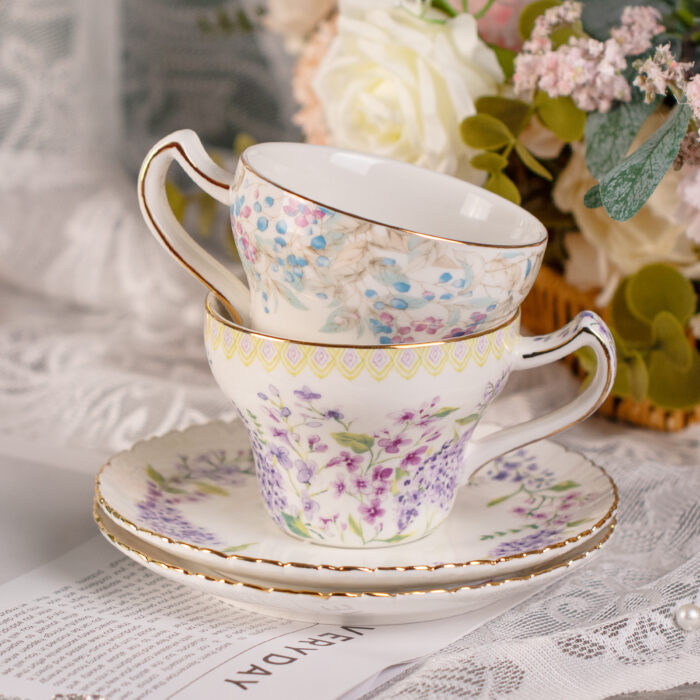 Tea Cups and Saucers Set of 2, Reinforced Porcelain Coffee Cups - Image 1