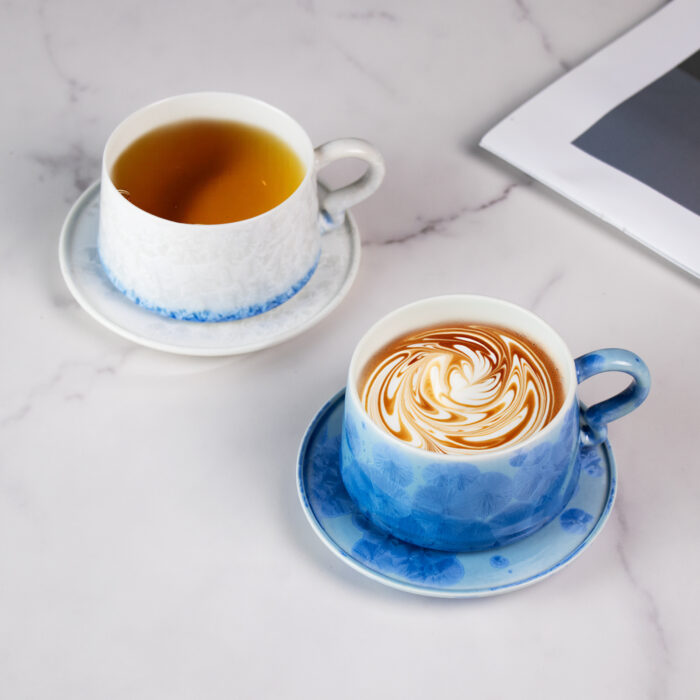 Tea Cups and Saucers set of 2, Porcelain Coffee Cups - Image 1