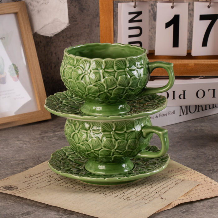 Tea Cups and Saucers Set of 2, Porcelain Coffee Cups - Image 1