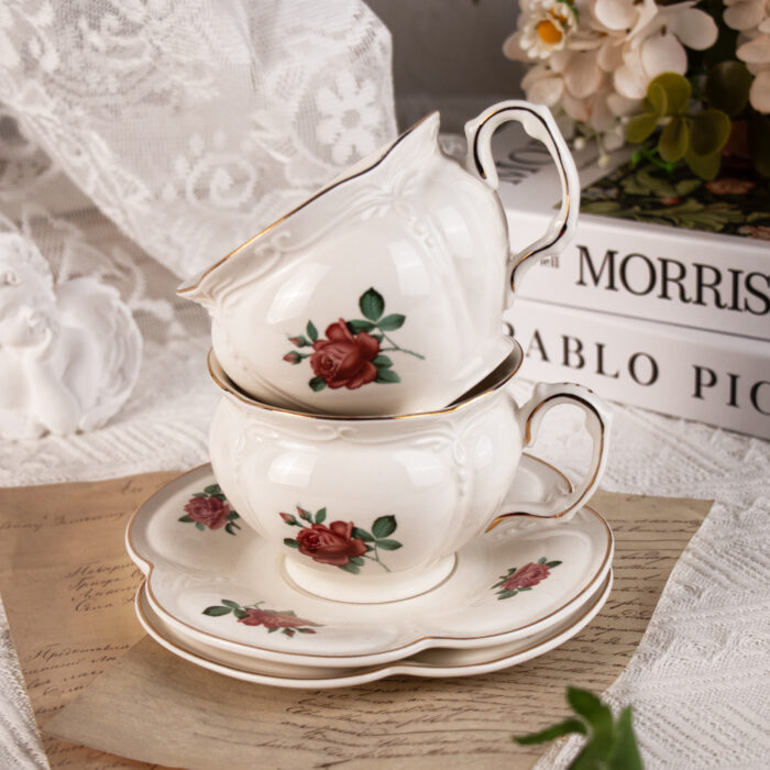 Tea Cups and Saucers Set of 2, Porcelain Coffee Cups - Image 1