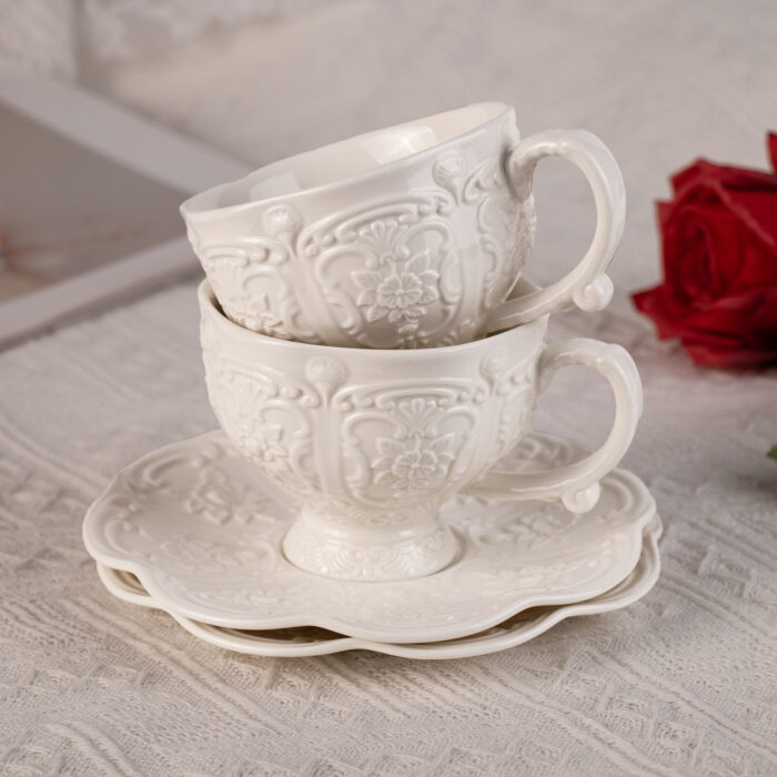 Tea Cups and Saucers Set of 2, Porcelain Coffee Cups - Image 1