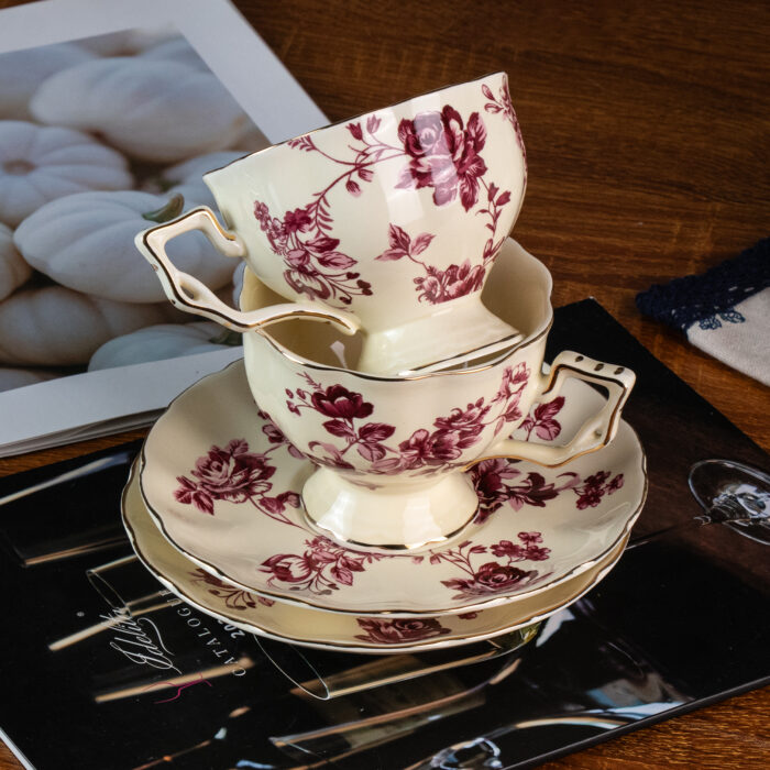 Tea Cups and Saucers Set of 2, Porcelain Coffee Cups - Image 1