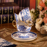 Tea Cups and Saucers Set of 2, Fine Bone China Coffee Cups - Image 5