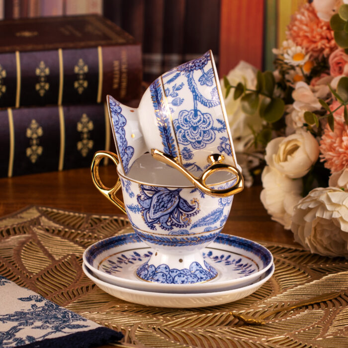 coffee cups2 Tea Cups and Saucers Set of 2, Fine Bone China Coffee Cups - Image 1