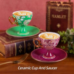 Ceramic Coffee Cups and Saucers Set of 2, Porcelain Espresso - Image 2