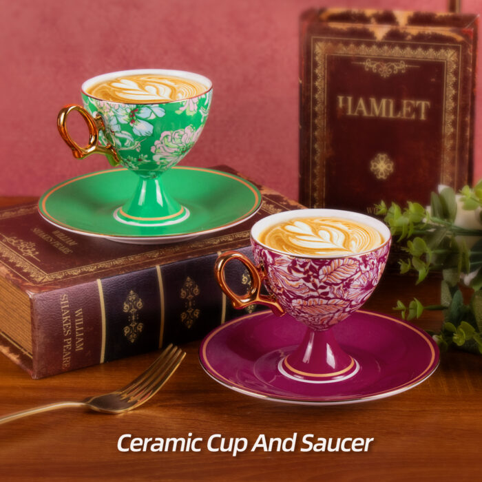 coffee cups3 Ceramic Coffee Cups and Saucers Set of 2, Porcelain Espresso - Image 1