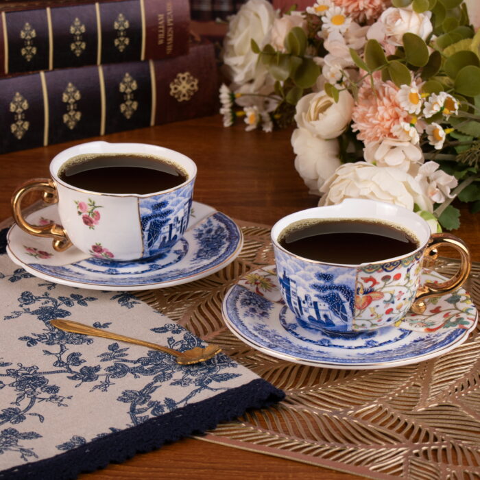 coffee cups3 Tea Cups and Saucers Set of 2, Fine Bone China Coffee Cups - Image 1