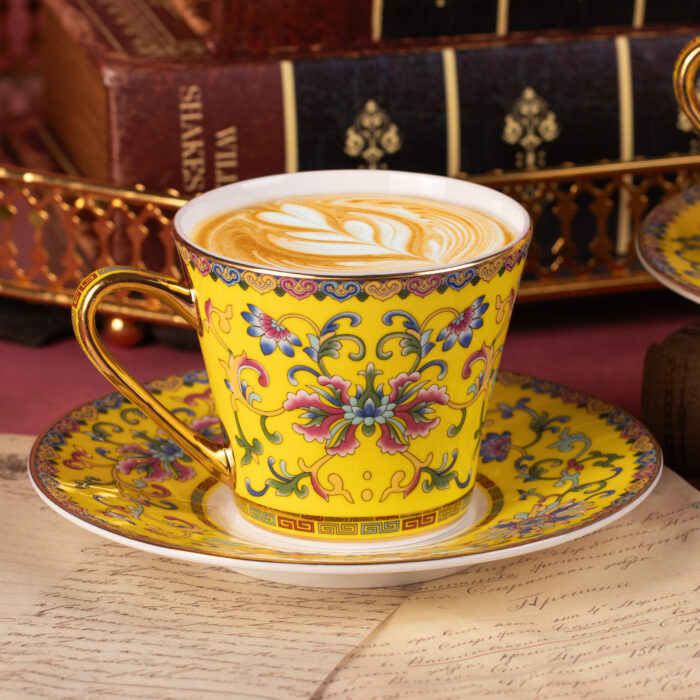 Tea Cups and Saucers Set of 2, Porcelain Coffee Cups - Image 1