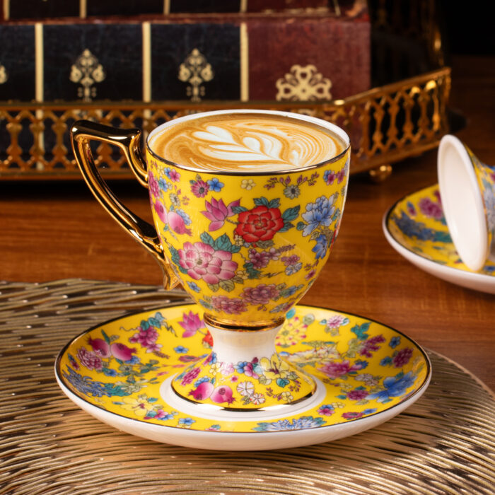 Tea Cups and Saucers Set of 2, Porcelain Coffee Cups - Image 3