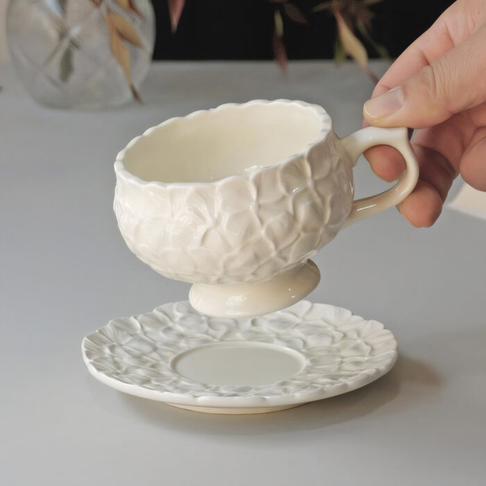 Tea Cups and Saucers Set of 2, Porcelain Coffee Cups - Image 4