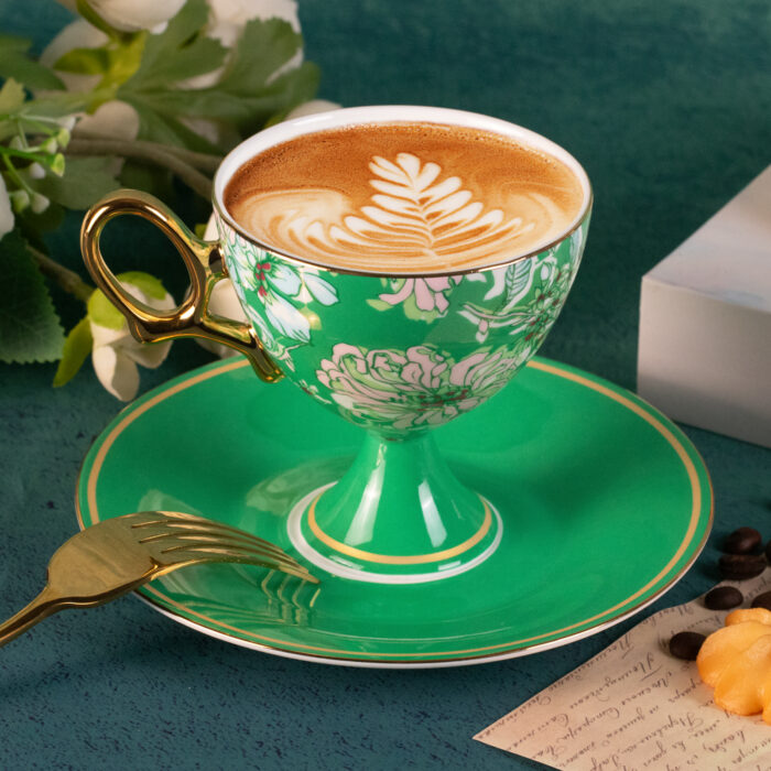 Ceramic Coffee Cups and Saucers Set of 2, Porcelain Espresso - Image 3