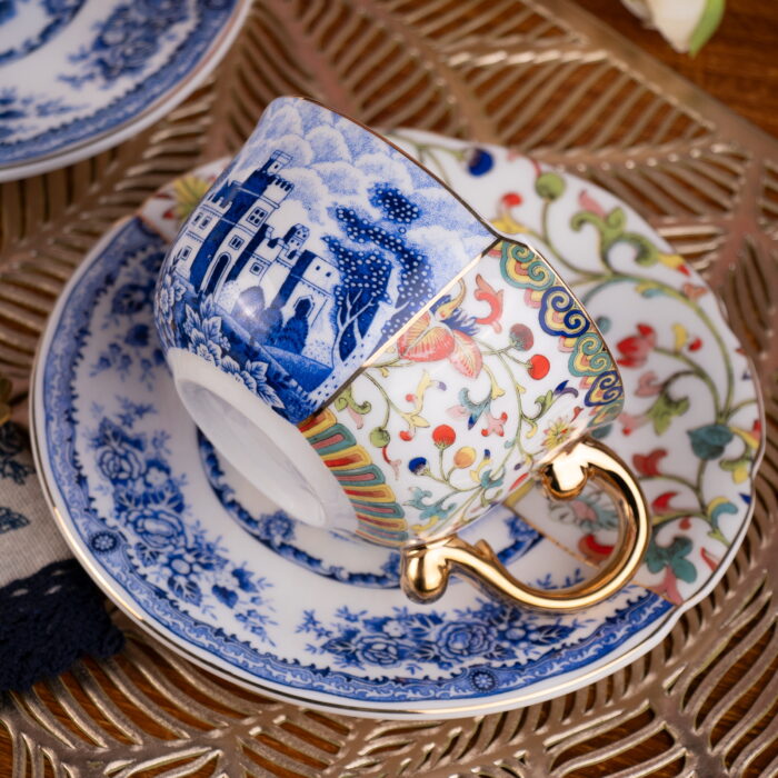 Tea Cups and Saucers Set of 2, Fine Bone China Coffee Cups - Image 5