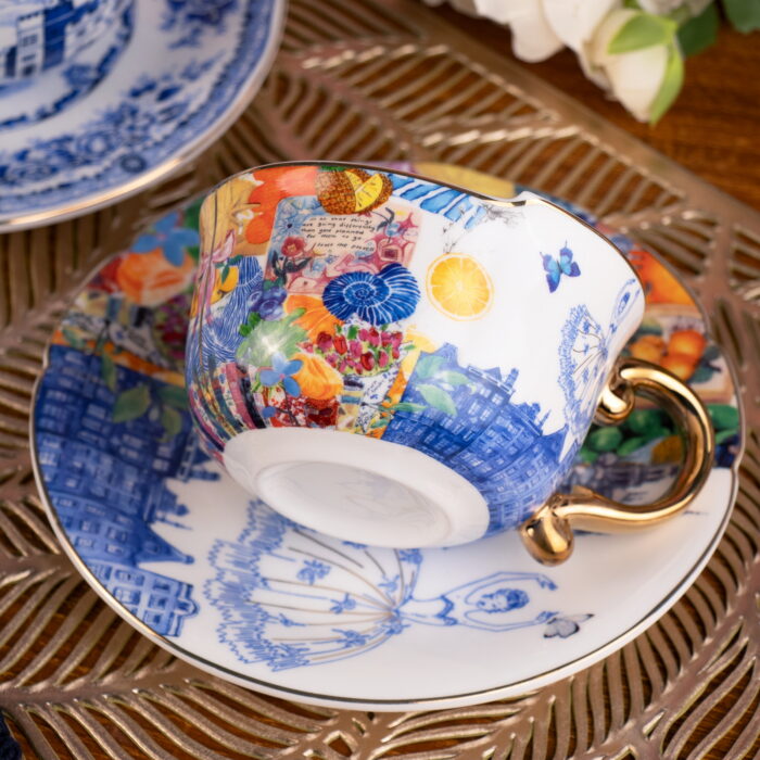 Tea Cups and Saucers Set of 2 Fine Bone China Coffee Cups - Image 4
