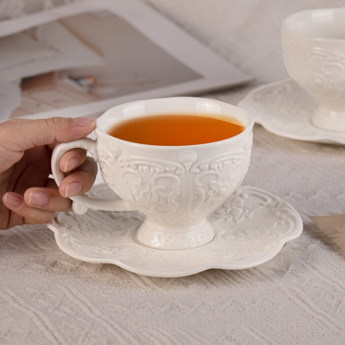 Tea Cups and Saucers Set of 2, Porcelain Coffee Cups - Image 3