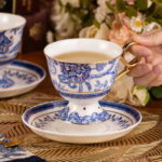 Tea Cups and Saucers Set of 2, Fine Bone China Coffee Cups - Image 2