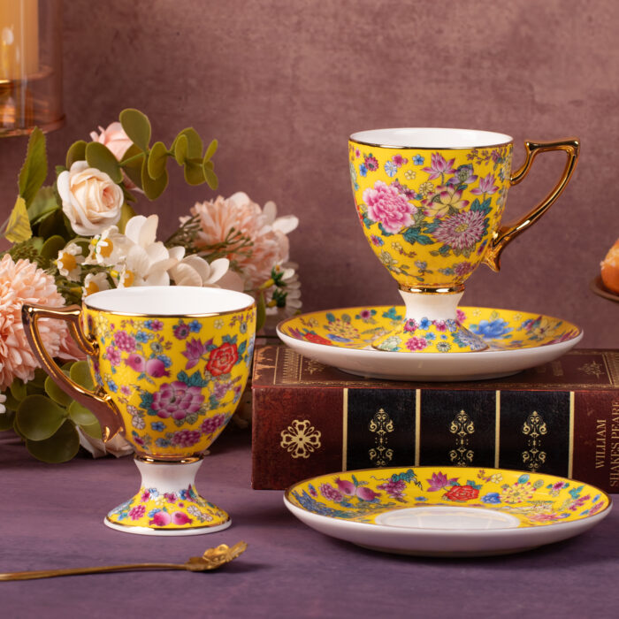 Tea Cups and Saucers Set of 2, Porcelain Coffee Cups - Image 1