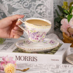 Tea Cups and Saucers Set of 2, Reinforced Porcelain Coffee Cups - Image 3