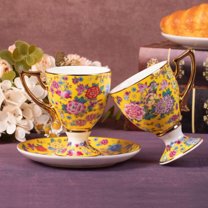 Tea Cups and Saucers Set of 2, Porcelain Coffee Cups - Image 5