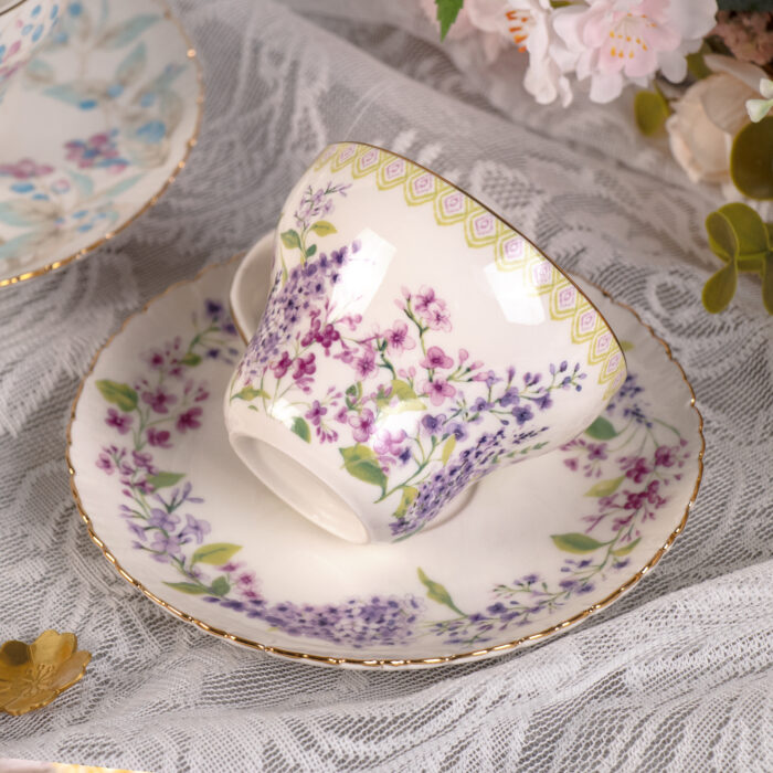 Tea Cups and Saucers Set of 2, Reinforced Porcelain Coffee Cups - Image 4