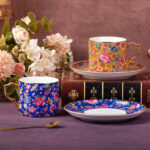 Tea Cups and Saucers Set of 2, Ceramic Coffee Cup - Image 2