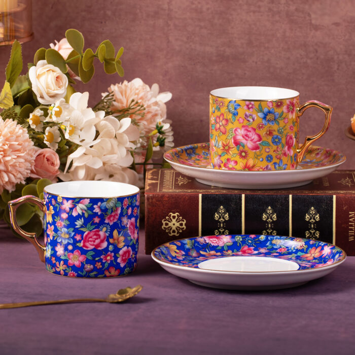 coffee cups5 Tea Cups and Saucers Set of 2, Ceramic Coffee Cup - Image 1