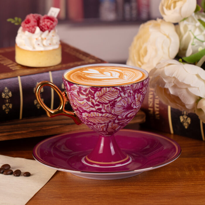 Ceramic Coffee Cups and Saucers Set of 2, Porcelain Espresso - Image 4