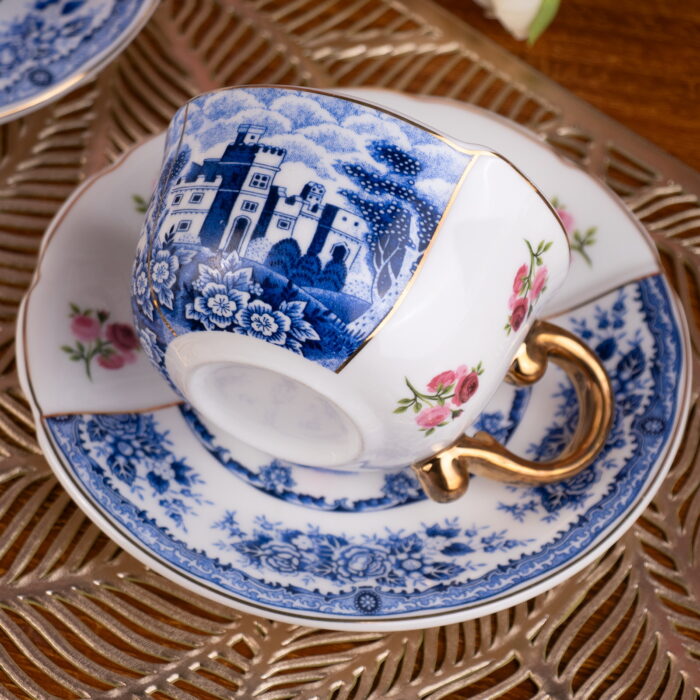 Tea Cups and Saucers Set of 2, Fine Bone China Coffee Cups - Image 4