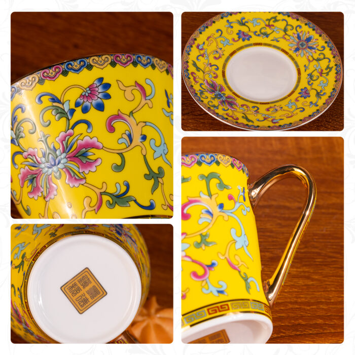 Tea Cups and Saucers Set of 2, Porcelain Coffee Cups - Image 3