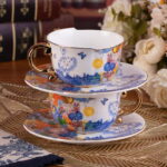 Tea Cups and Saucers Set of 2 Fine Bone China Coffee Cups