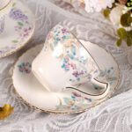 Tea Cups and Saucers Set of 2, Reinforced Porcelain Coffee Cups - Image 5