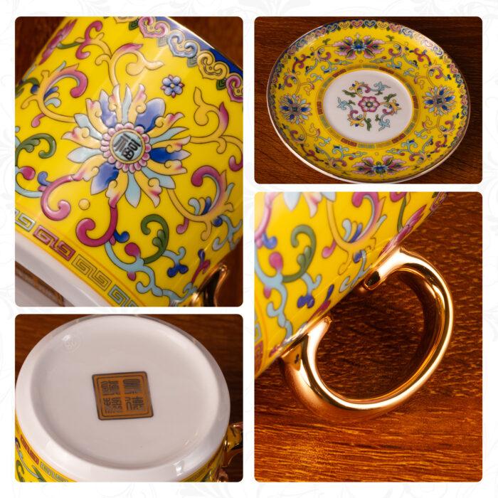 Tea Cups and Saucers Set of 2, Porcelain Coffee Cups - Image 3