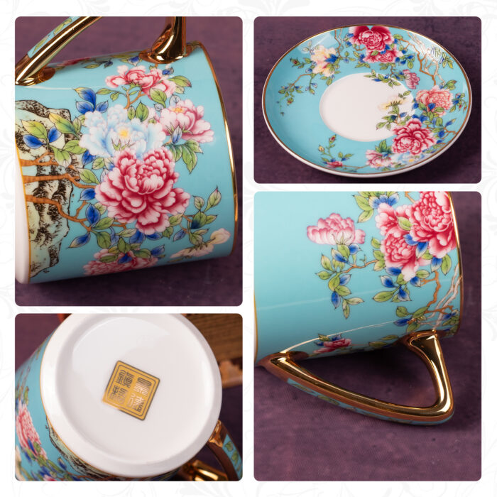 Tea Cups and Saucers Set of 2, Porcelain Coffee Cup - Image 5