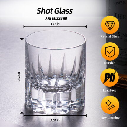 KAMMAK Hand-Etched Leaf Motif Crystal Whiskey Tumbler 230ml