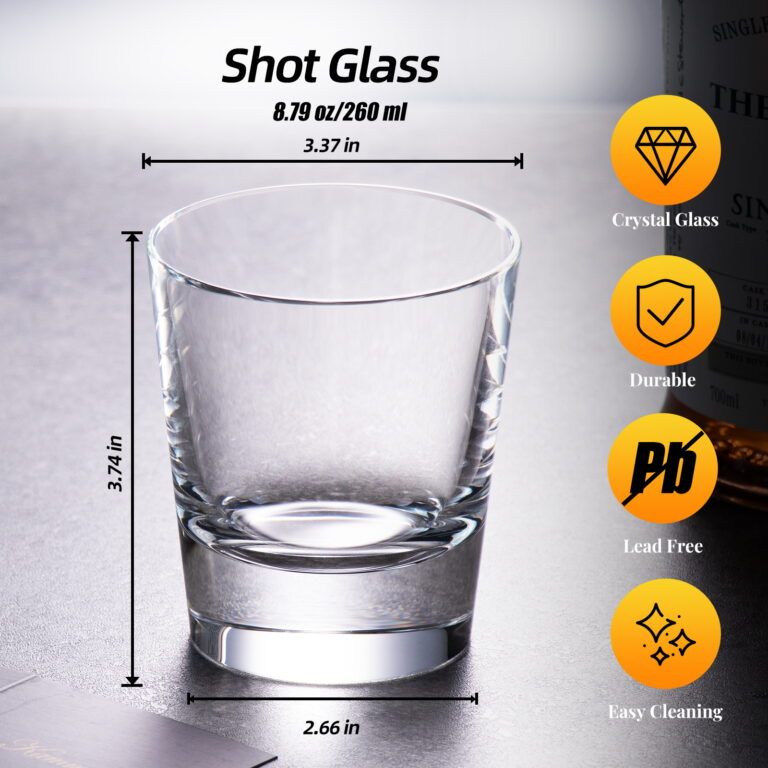 Crystal Whiskey Glasses, Clear Thick Base Old Fashioned Tumblers, Set of 2 - KAMMAK – product dimensions
