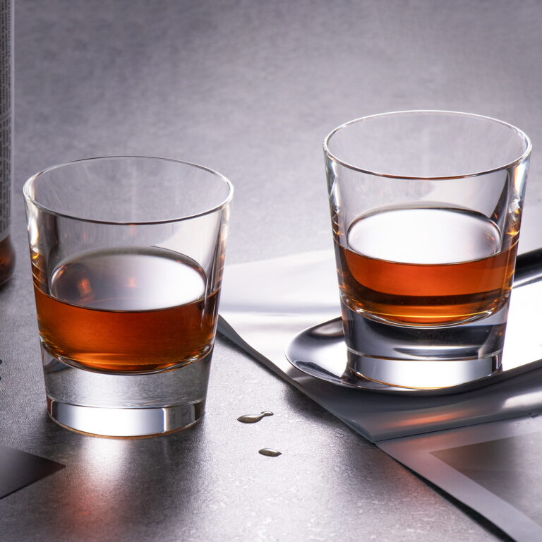 Crystal Whiskey Glasses, Clear Thick Base Old Fashioned Tumblers, Set of 2 - KAMMAK – detail view 3