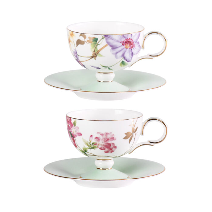 Ceramic Tea Cup and Saucer Set with Gold Trim, Passionflower - Image 2