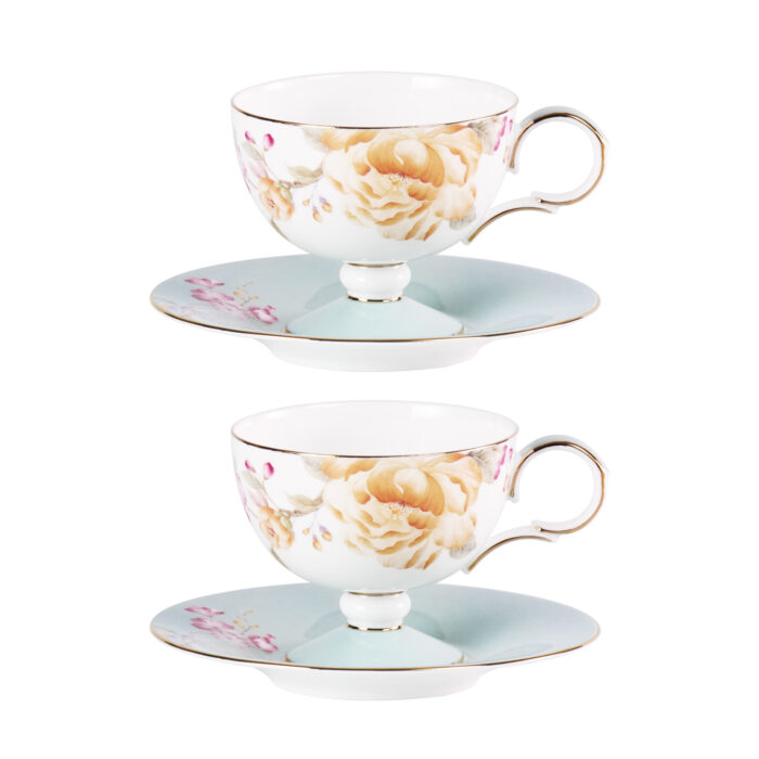Ceramic Tea Cup and Saucer Set with Gold Trim - Image 6