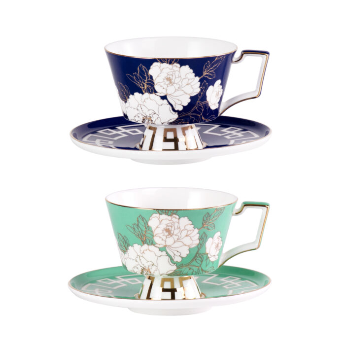 Ceramic Tea Cup and Saucer Set with Gold Trim - Image 2